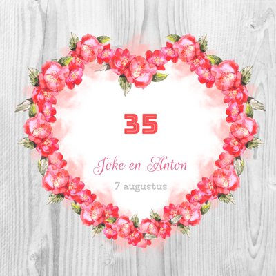 Geïllustreerd Bloemenhart 35e Jubileum Kaart
