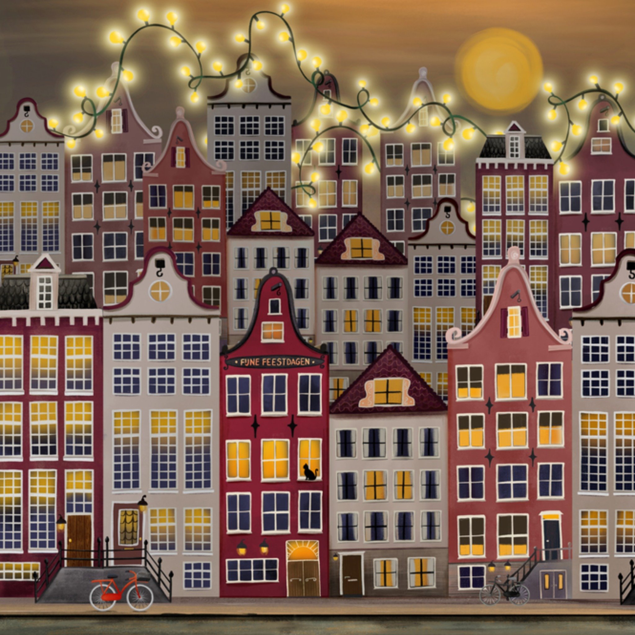 Greetz Kerstkaart grachtenpand Vierkant