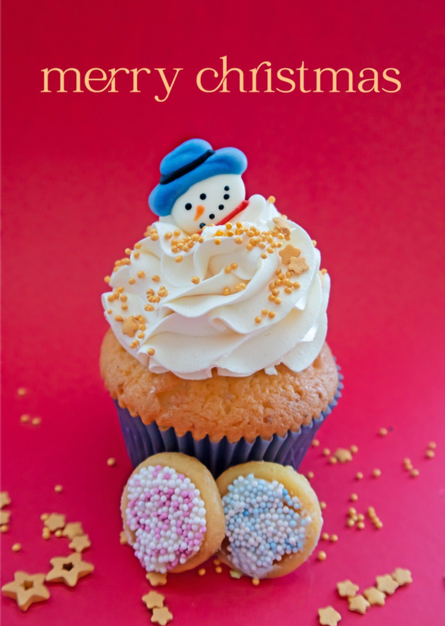 Kerstkaart Cupcake Sneeuwman Photoflash