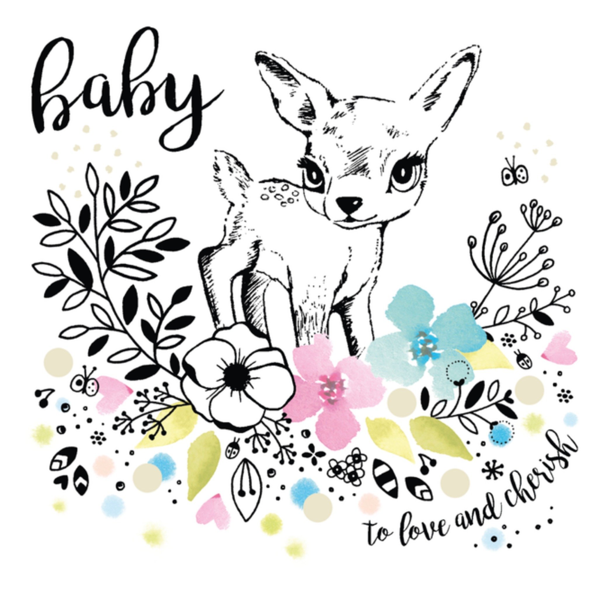 Geboortekaart hertje Vierkante Kaart Paperclip