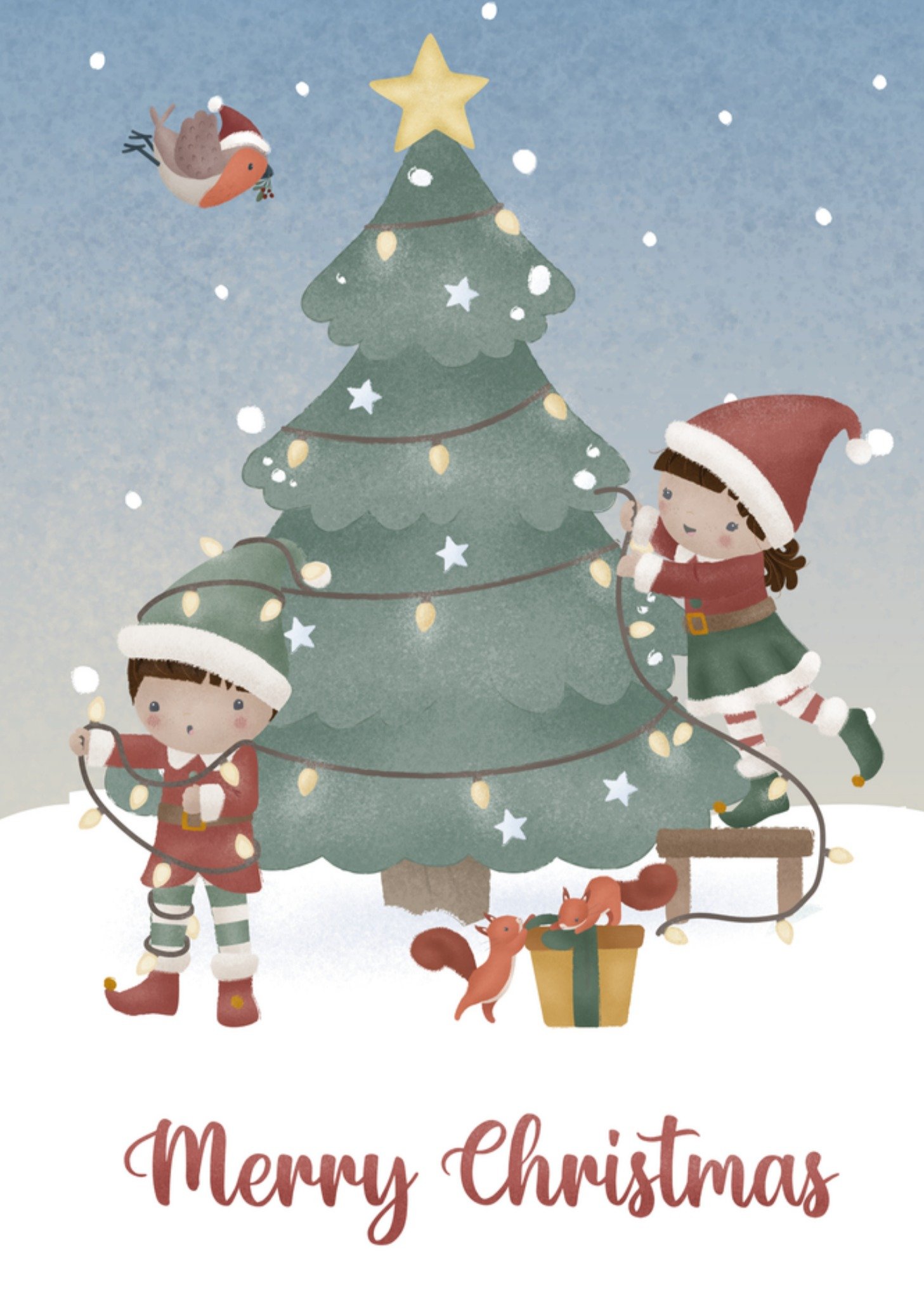 Little Dutch Kerstkaart Kerstboom Roodborstje Standard Card