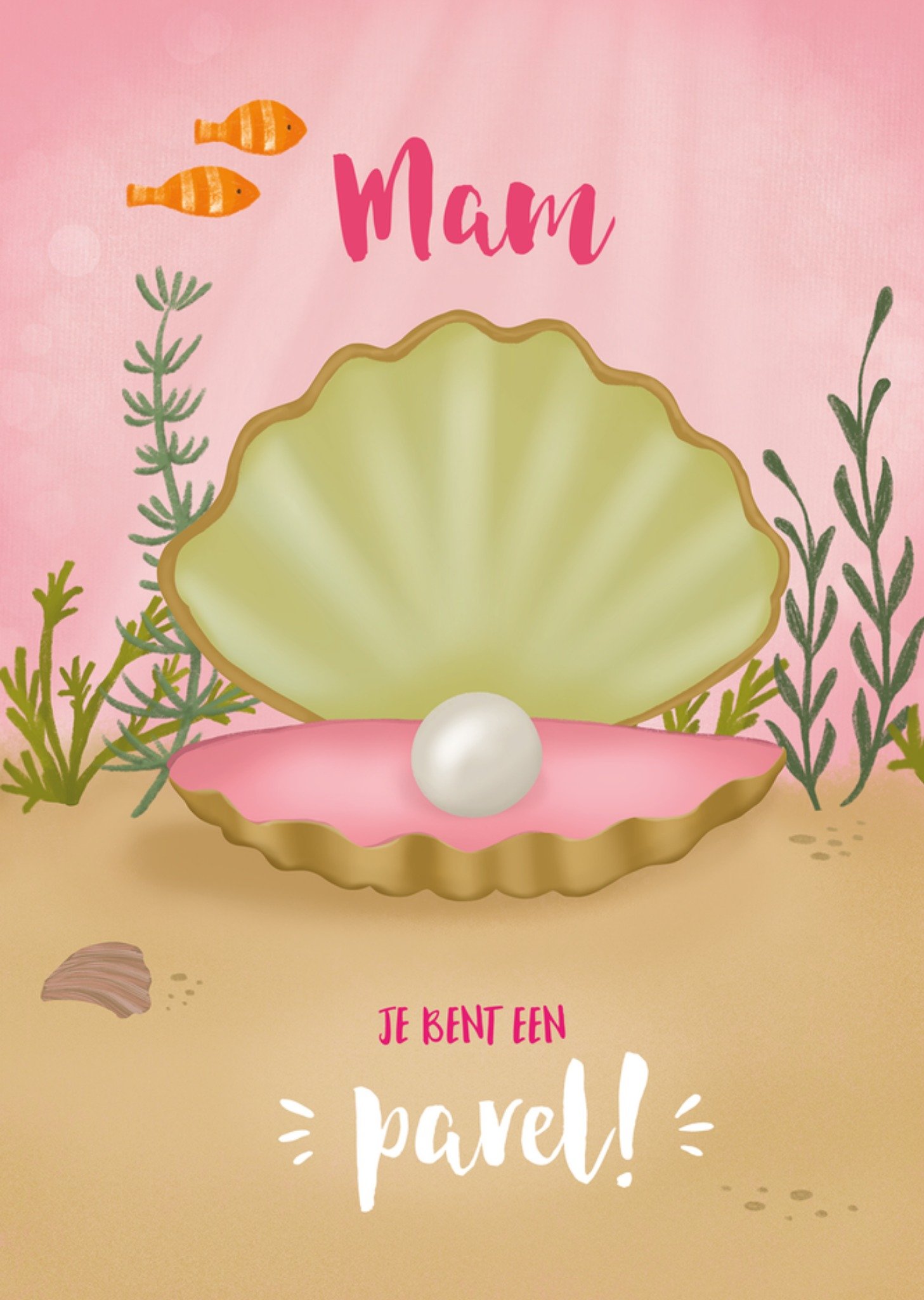 Tsjip Moederdagkaart Schattige schelp met parel illustratie Greetz