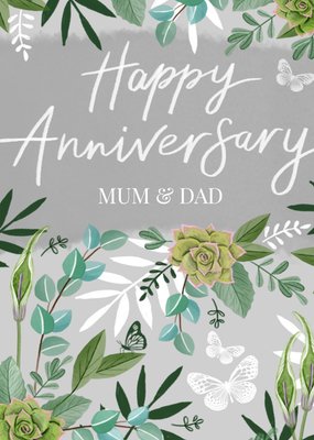 Geïllustreerd Bloemen En Bladeren Mama En Papa Jubileum Kaart