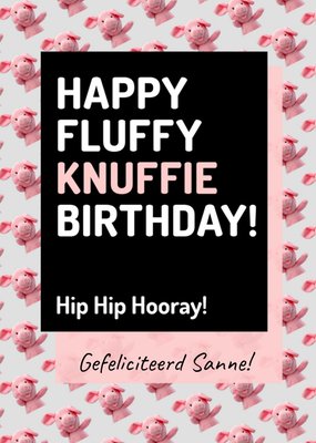 Happy Fluffy Knuffie Birthday Typografisch Knuffelvarken Kaart