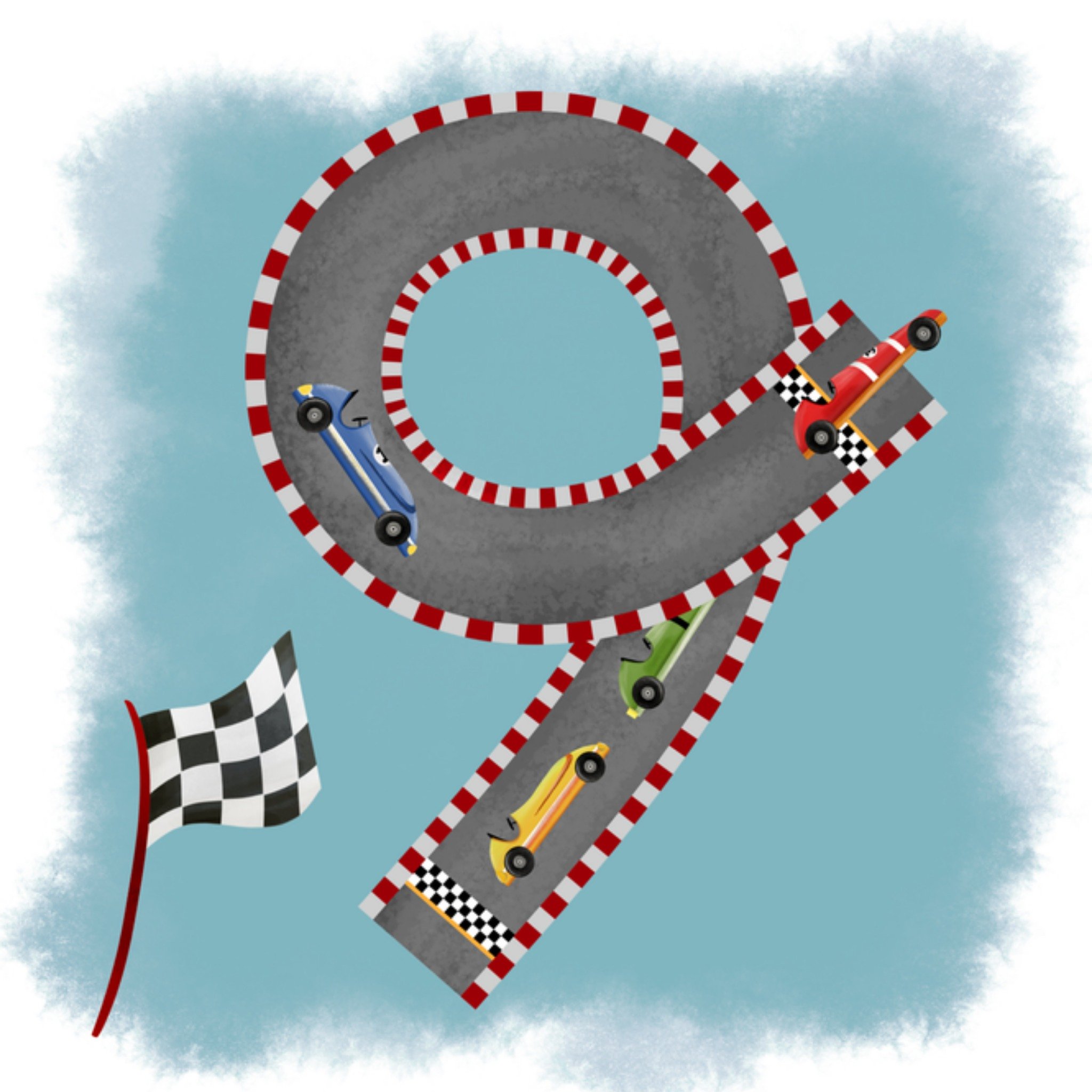 Greetz Verjaardagskaart racebaan 9 jaar Vierkant