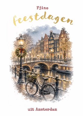 Fijne Feestdagen Uit Amsterdam Aquarel Gracht Kaart