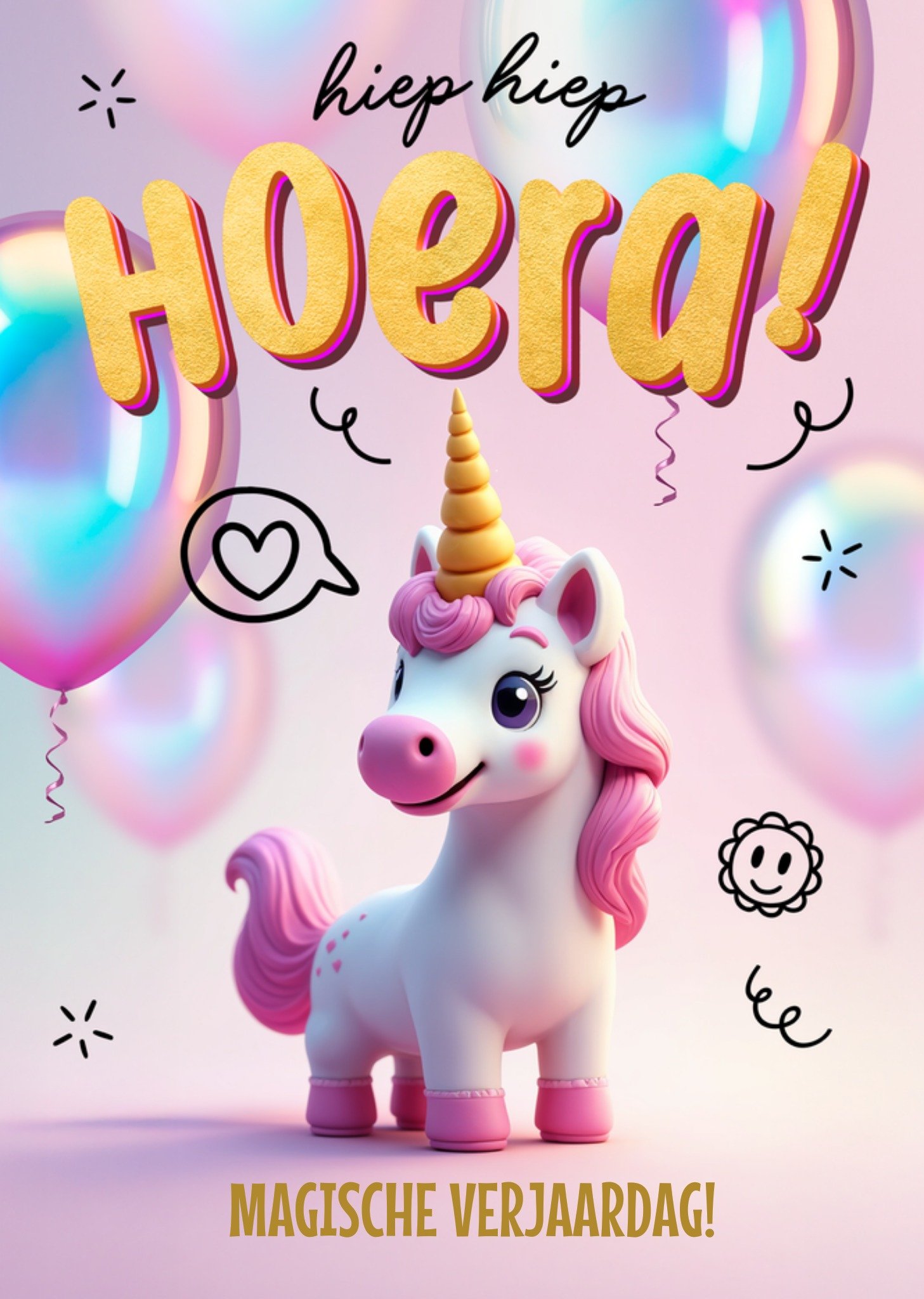 Verjaardagskaart Meisje Lieve Unicorn Aanpasbare tekst Kaart Luckz
