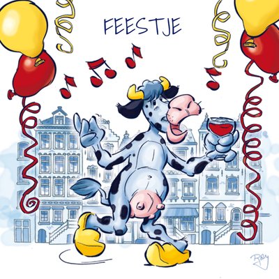 Geïllustreerde Koe Feestje Kaart
