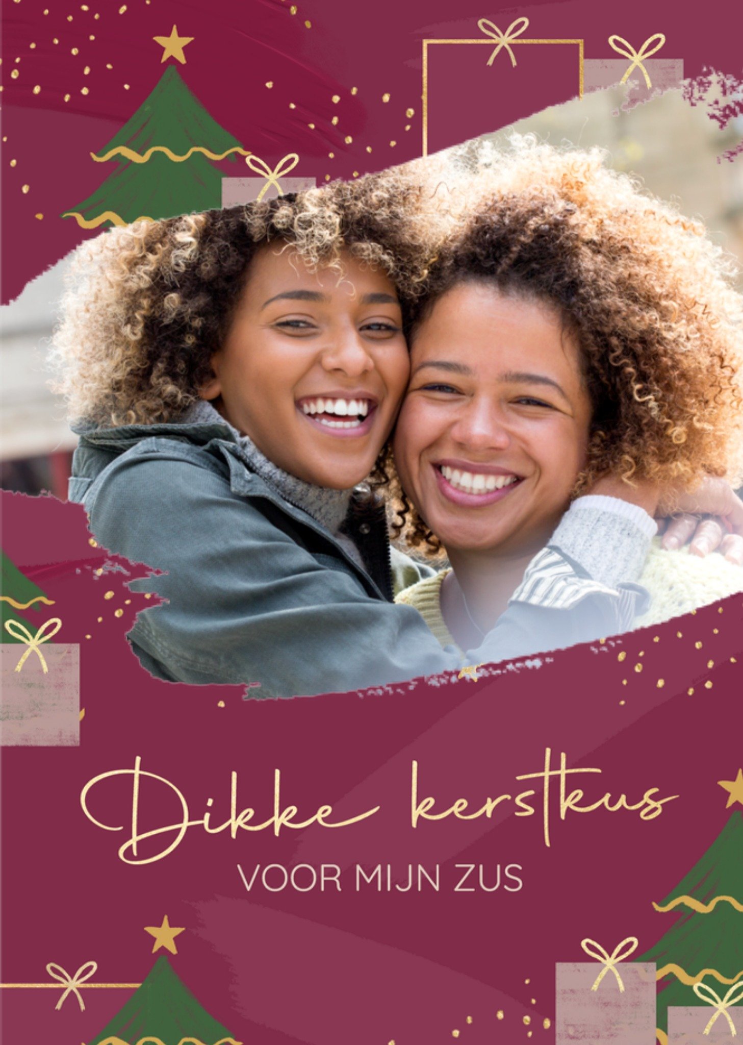 Greetz Kerstkaart Met foto Dikke kerstkus Zus Standard Card