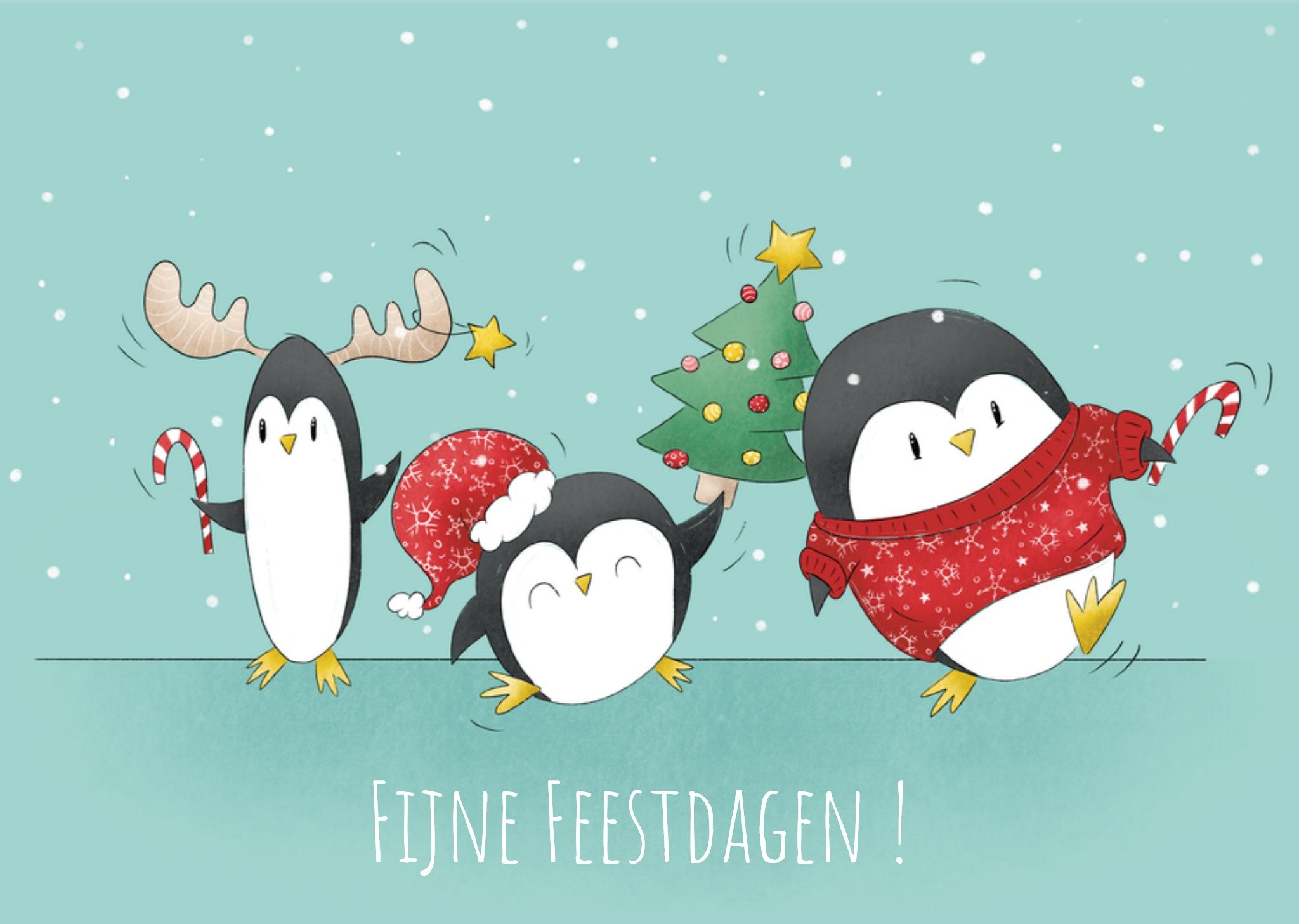 Kerstkaart Pinguins Fijne feestdagen Studio Fred Illustraties