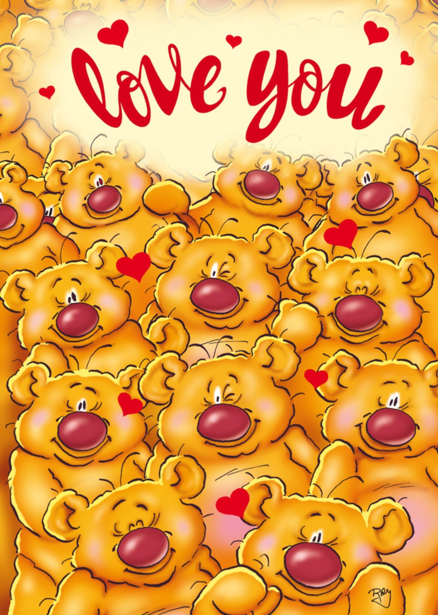 Valentijnskaart Love You Geïllustreerde Beren Kaart Doodles