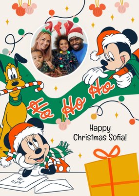 Disney | Kerstkaart | Mickey and Friends | Ho Ho Ho Happy Christmas | Fotokaart met aanpasbare tekst