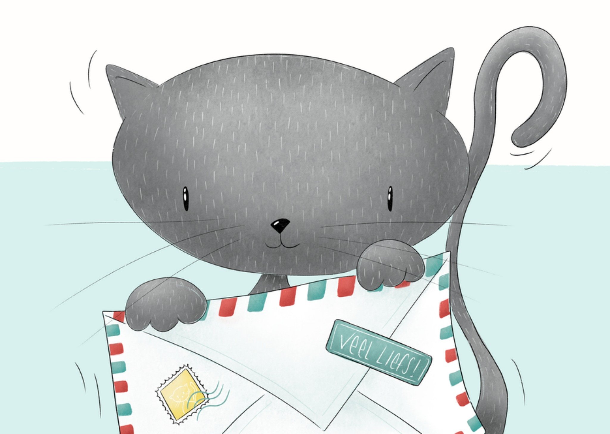 Denken aan kaart Kat Veel liefs Kaart Studio Fred Illustraties