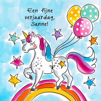 Geïllustreerde Eenhoorn Met Regenboog Verjaardag Kaart