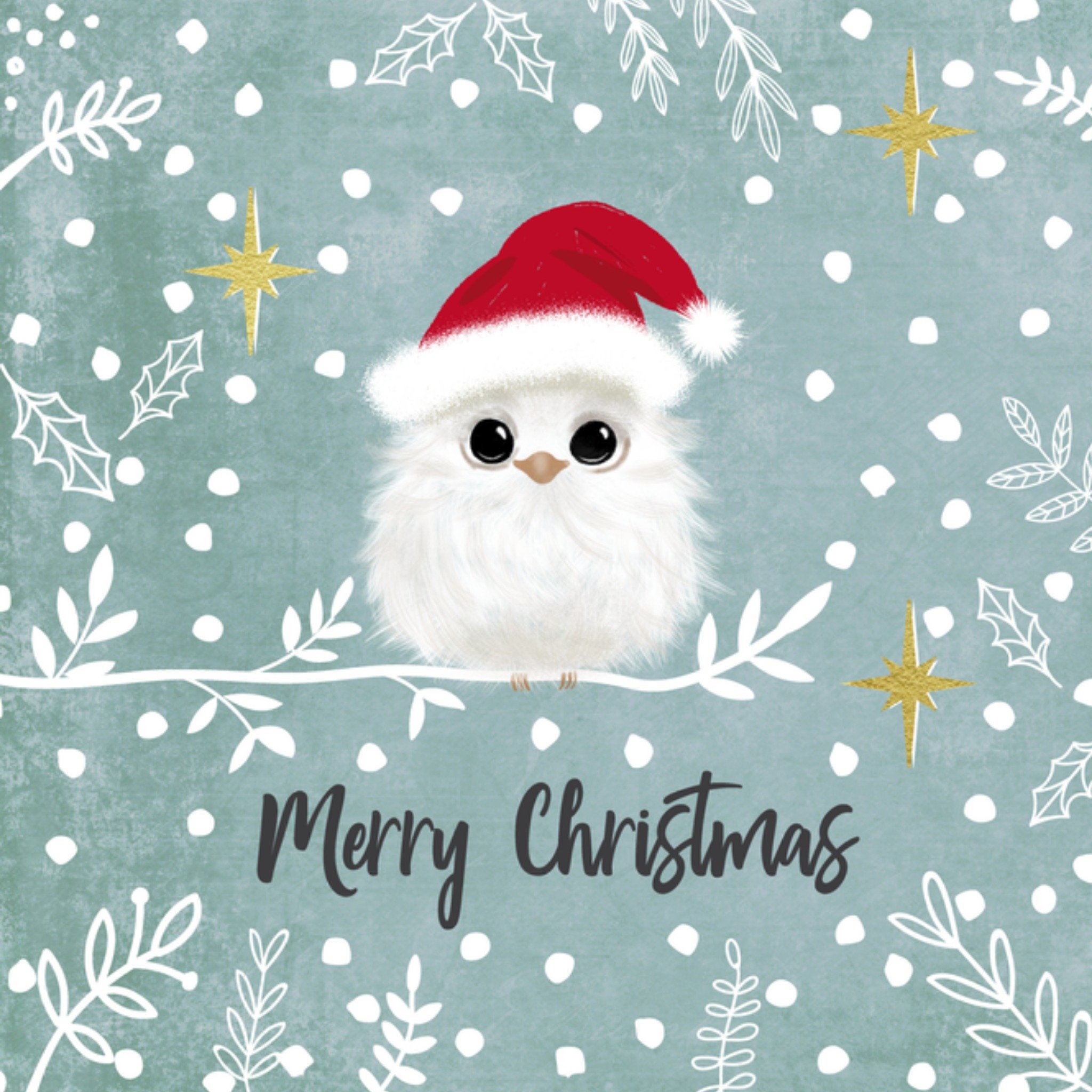 Kerstkaart Uiltje met kerstmuts Sneeuw Tsjip