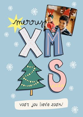Funny Side Up | Kerstkaart | Merry Xmas Voor Jou Lieve Zoon | Fotokaart aanpasbare tekst
