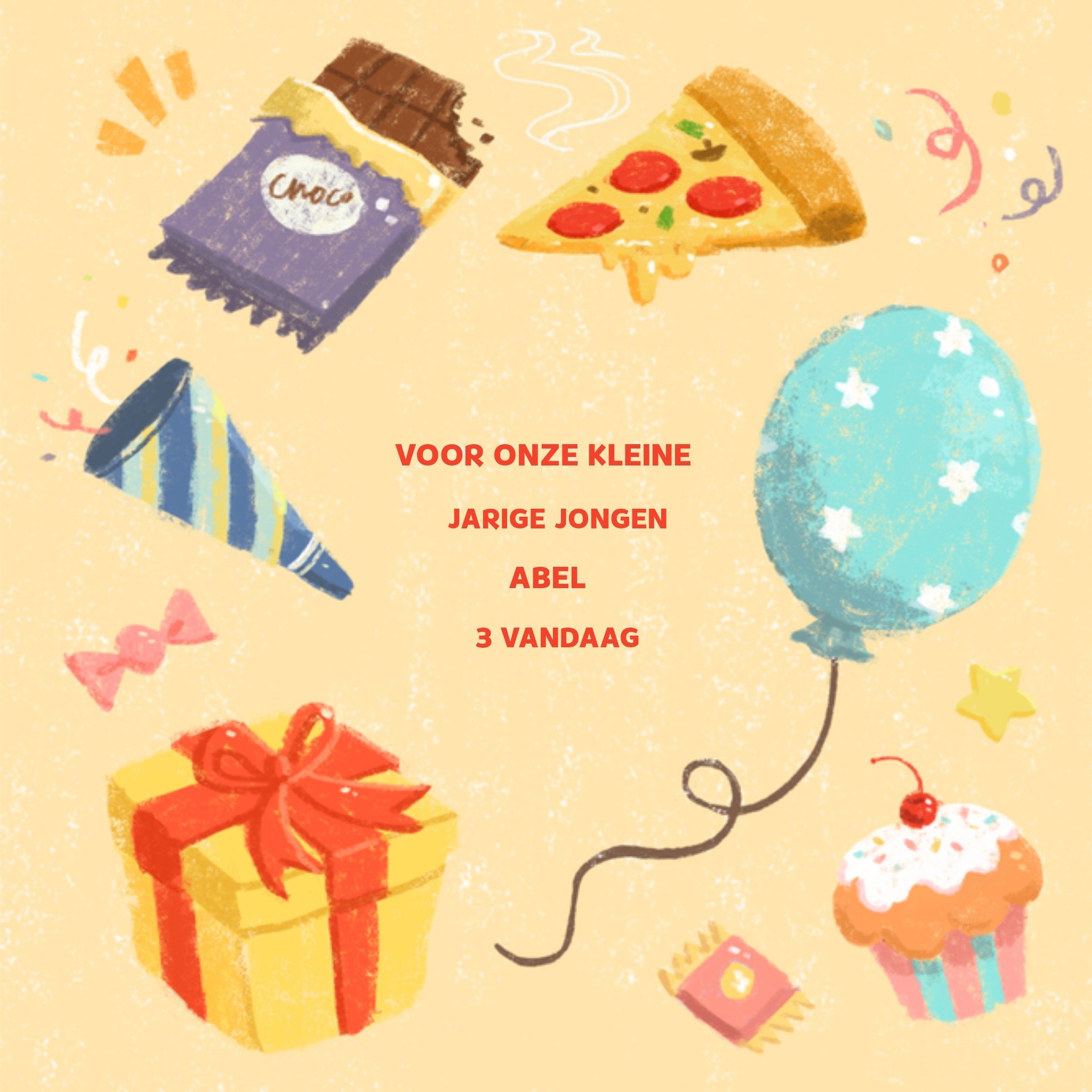 Greetz Verjaardagskaart eten met naam Vierkant