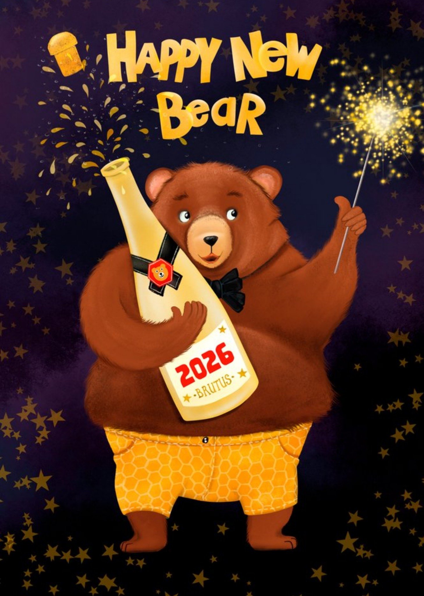 Fishuals Patricia Hooning Nieuwjaarskaart Happy New Knuffelbeer Standard Card