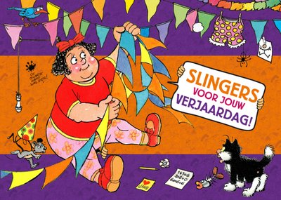 Slingers Voor Jouw Verjaardag Geïllustreerde Vrouw Kaart