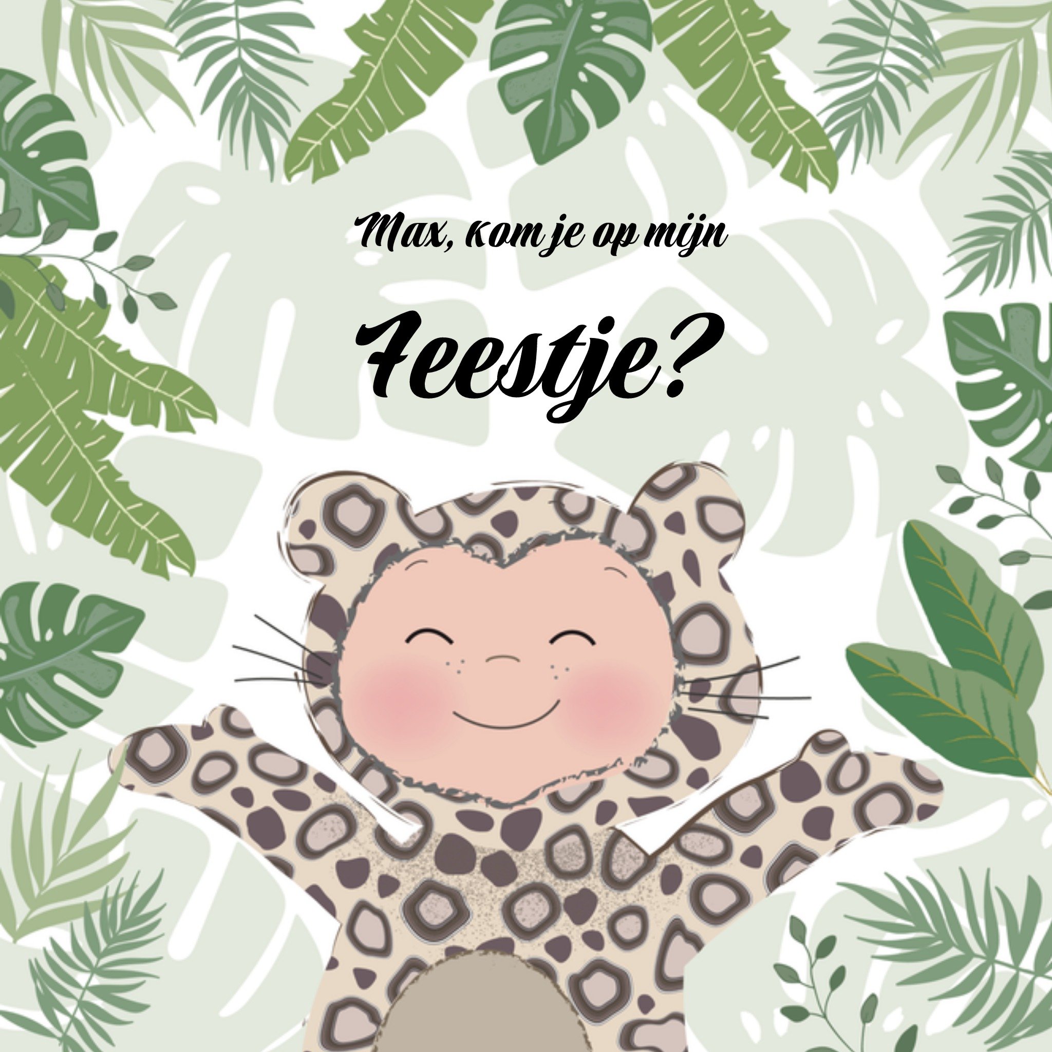 Uitnodiging kinderfeestje Jungle Vierkante Kaart Tsjip