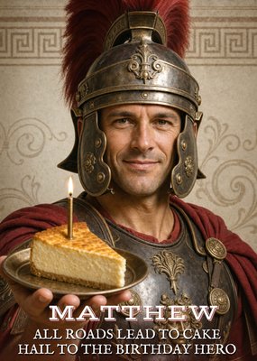 Alle Wegen Leiden Naar Taart Romeinse Soldaat Gezichtswissel Foto Upload Verjaardag Kaart