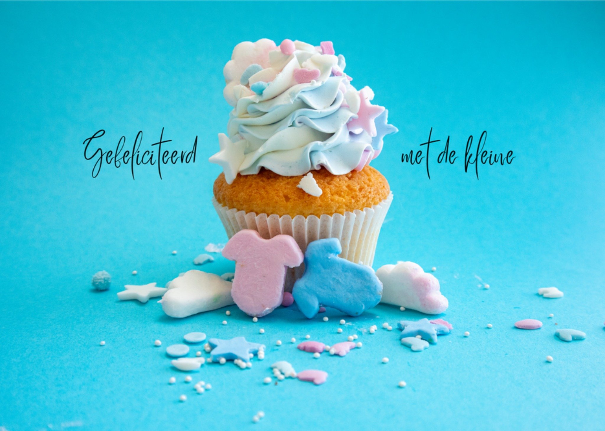 Geboortekaart Cupcake Blauw Kaart Photoflash