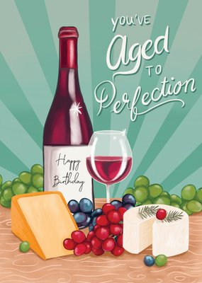 Aniet Illustration | Verjaardagskaart | You've Aged To Perfection | Illustrated Cheese And Wine