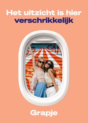 Het Uitzicht Is Hier Verschrikkelijk Vliegtuigraam Foto Upload Grappige Kaart