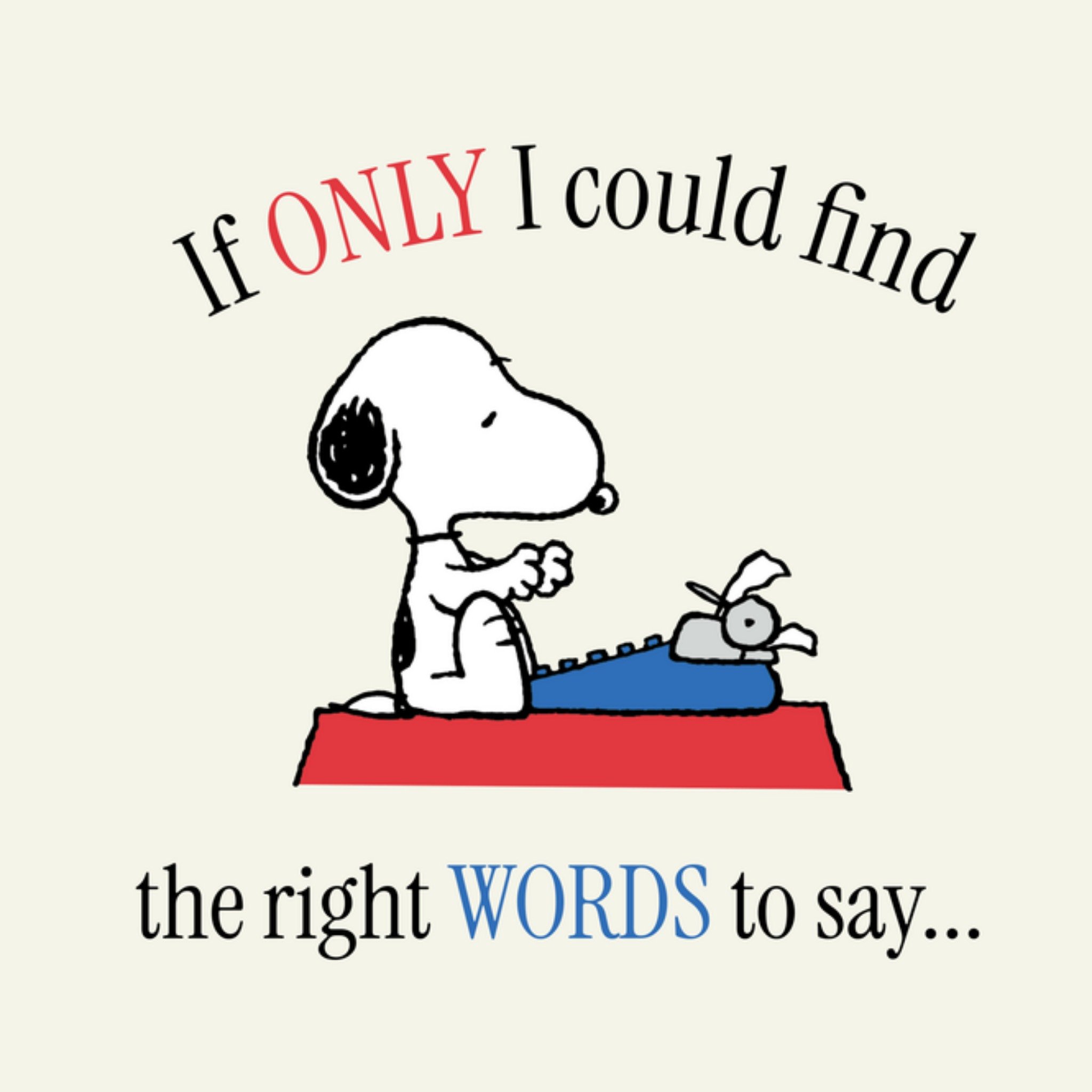 Peanuts Snoopy Denken aan kaart The right words to say Vierkant