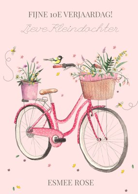 Lieve Kleindochter Geïllustreerde Fiets Met Bloemen 10e Verjaardag Kaart