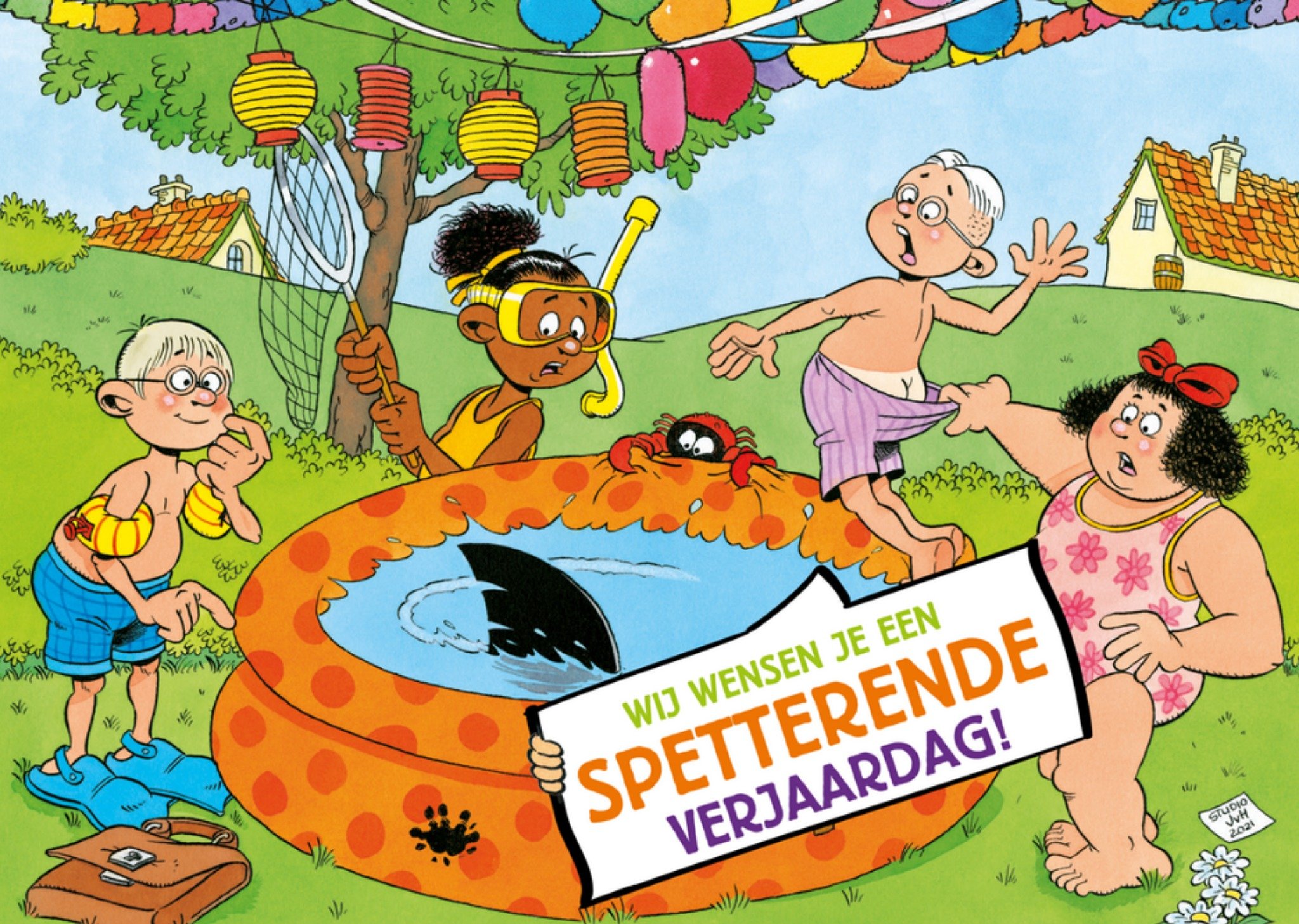 Verjaardagskaart zwem Kaart Jan van Haasteren Junior