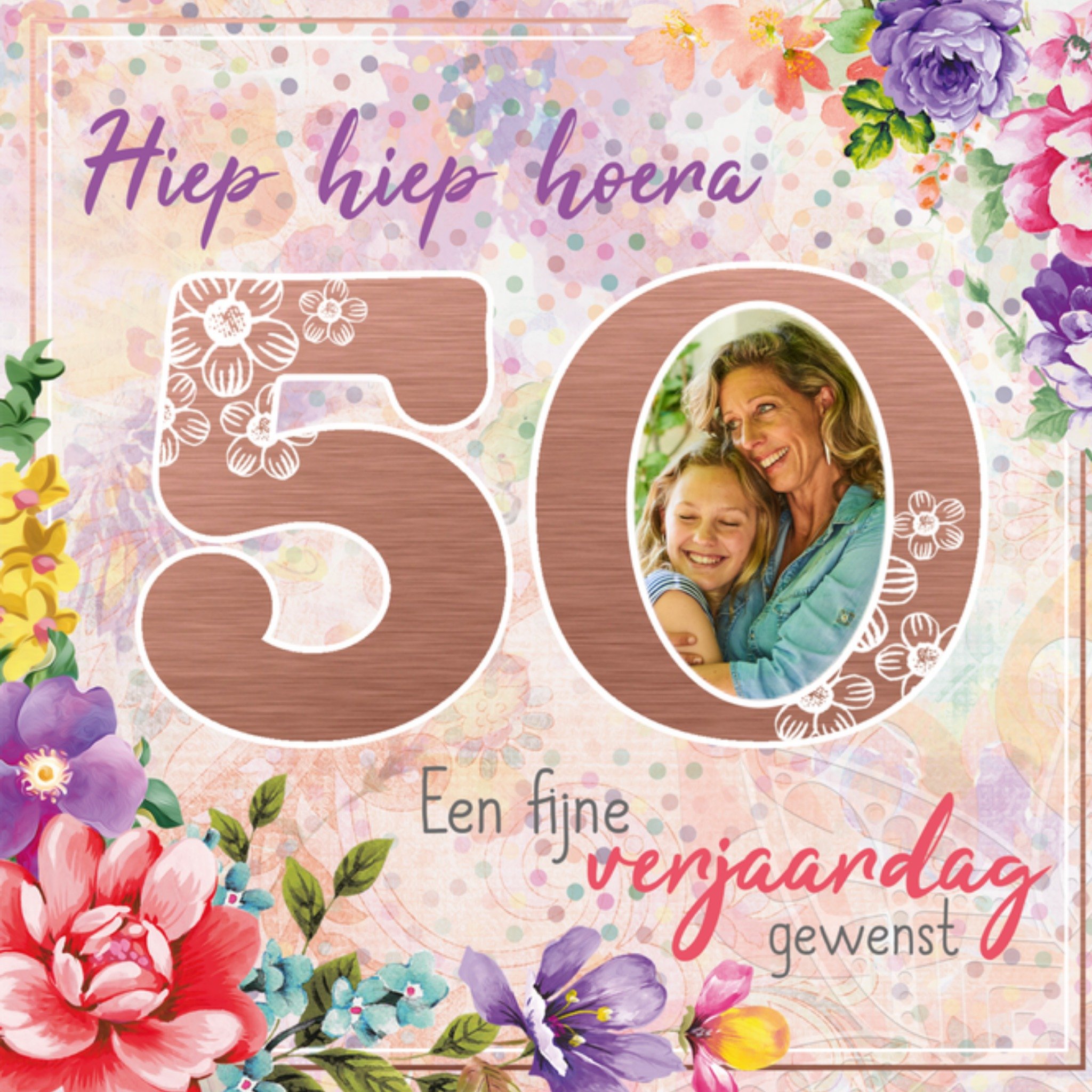 Verjaardagskaart 50 Met foto Bloemen Vierkante Kaart Endless Mae