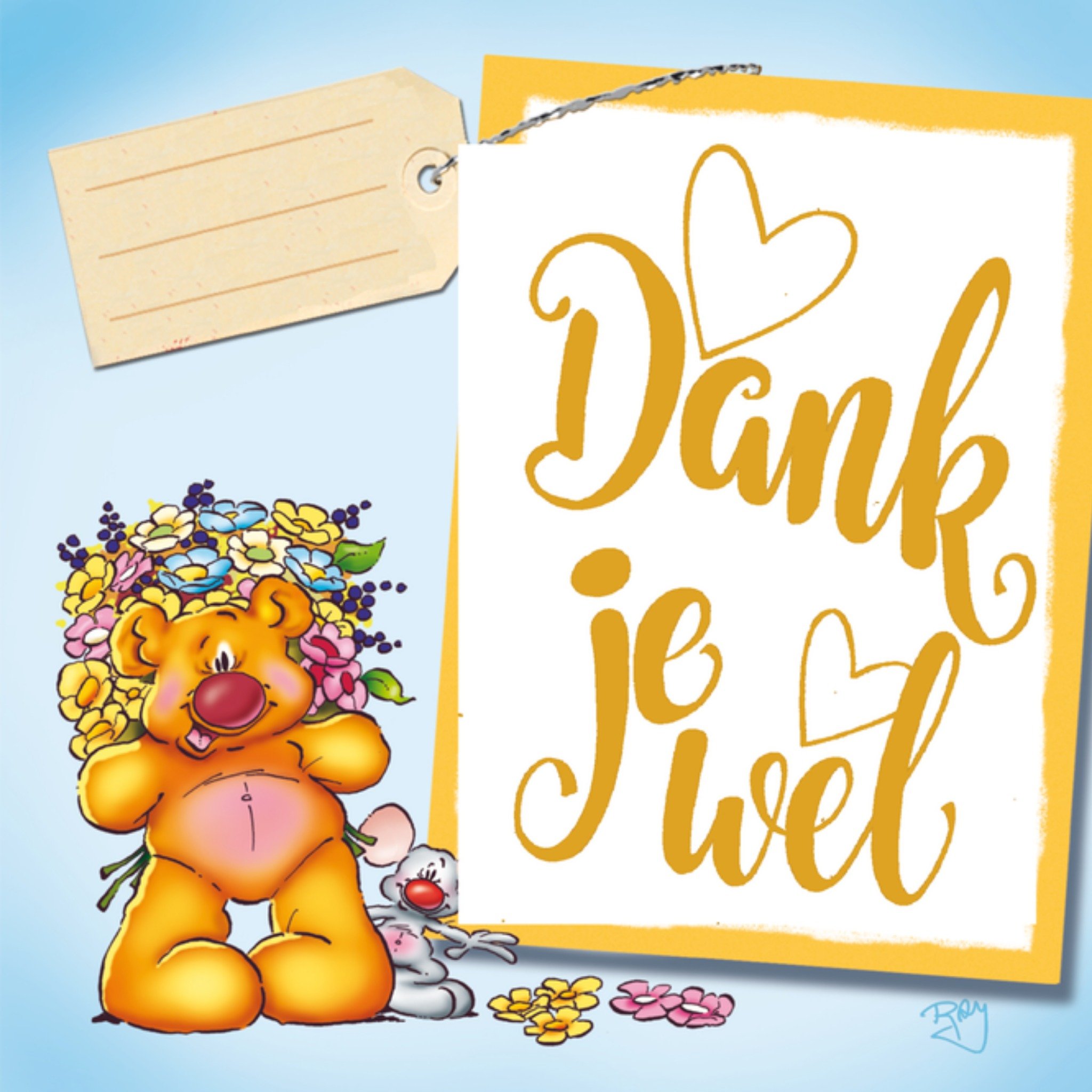 Bedankkaartje beer bloemen Vierkante Kaart Doodles