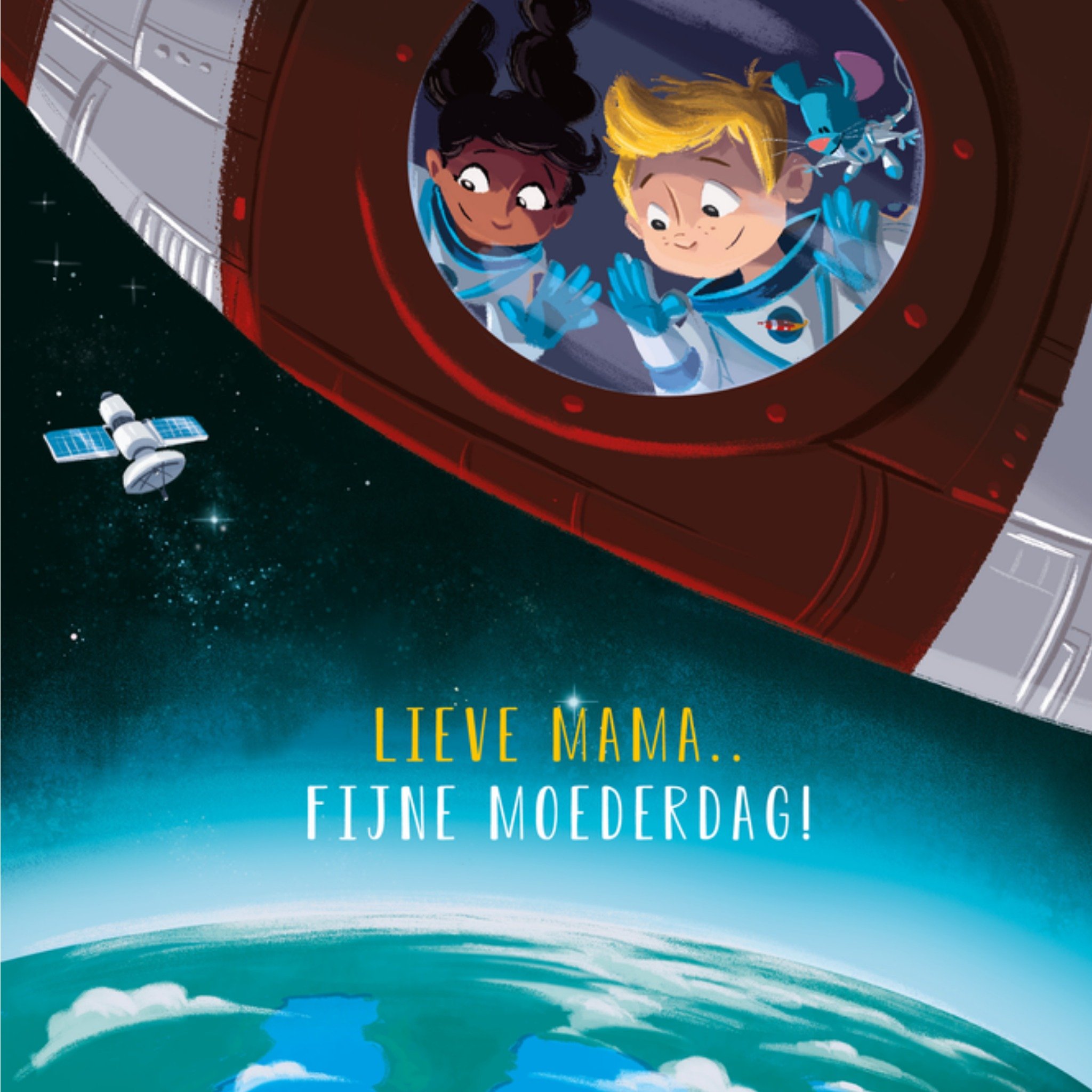 De Kleine Astronauten Moederdagkaart Raket Vierkante Kaart André Kuipers en de Kleine Astronauten