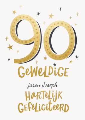 Gouden Sterren Typografisch 90e Verjaardag Kaart