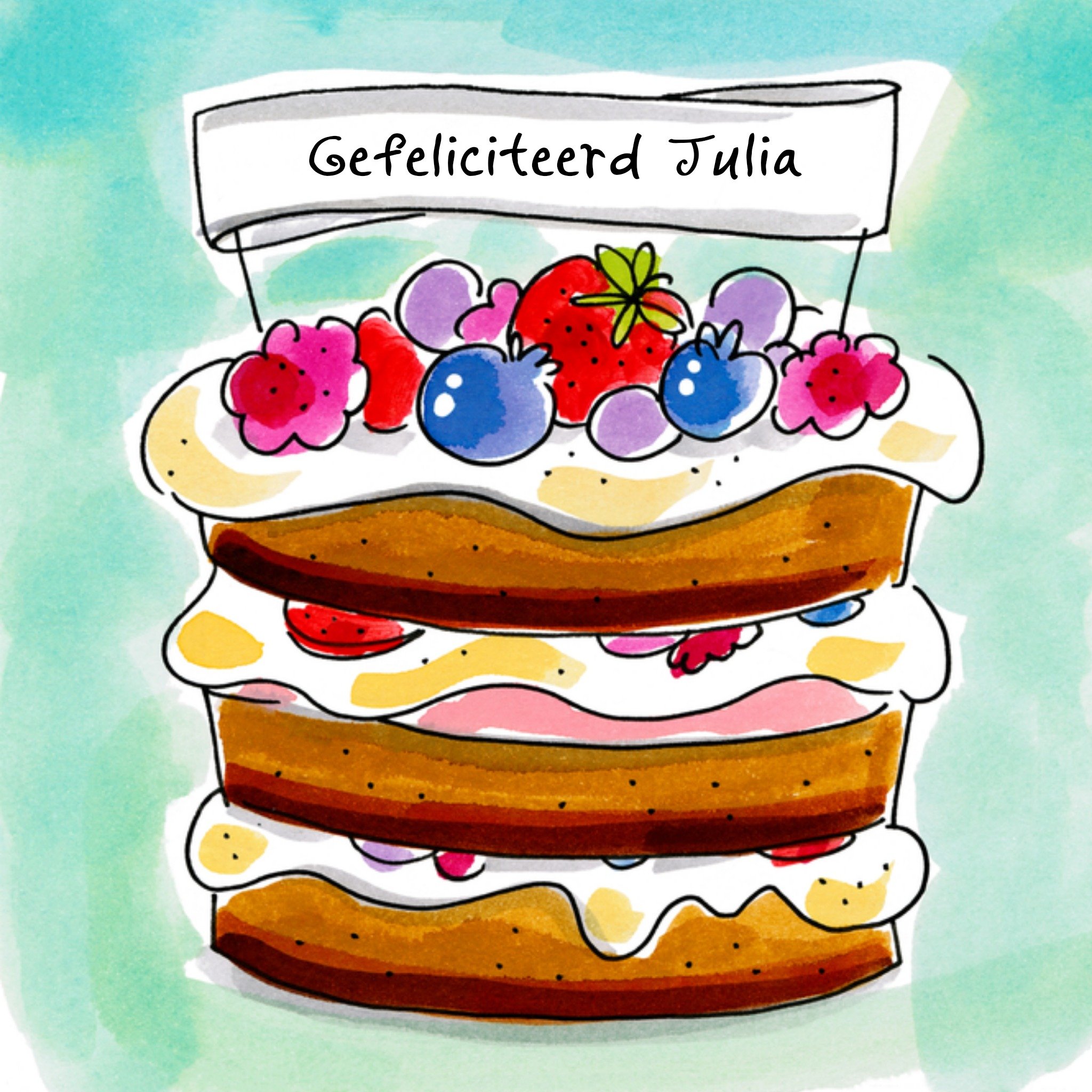 Verjaardagskaart taart naam Vierkante Kaart Blond Amsterdam