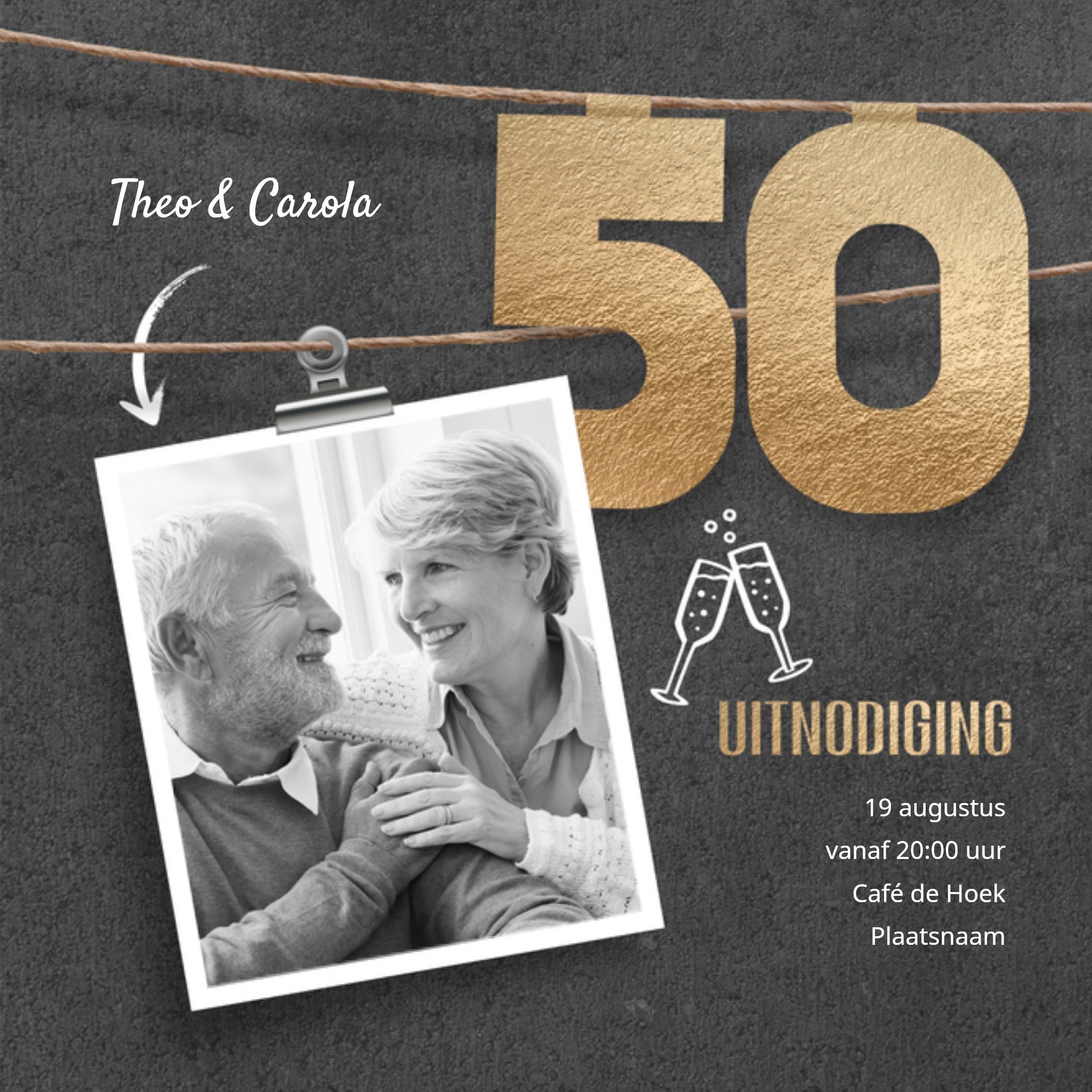 Uitnodiging Huwelijksjubileum 50 jaar Vierkante Kaart Luckz