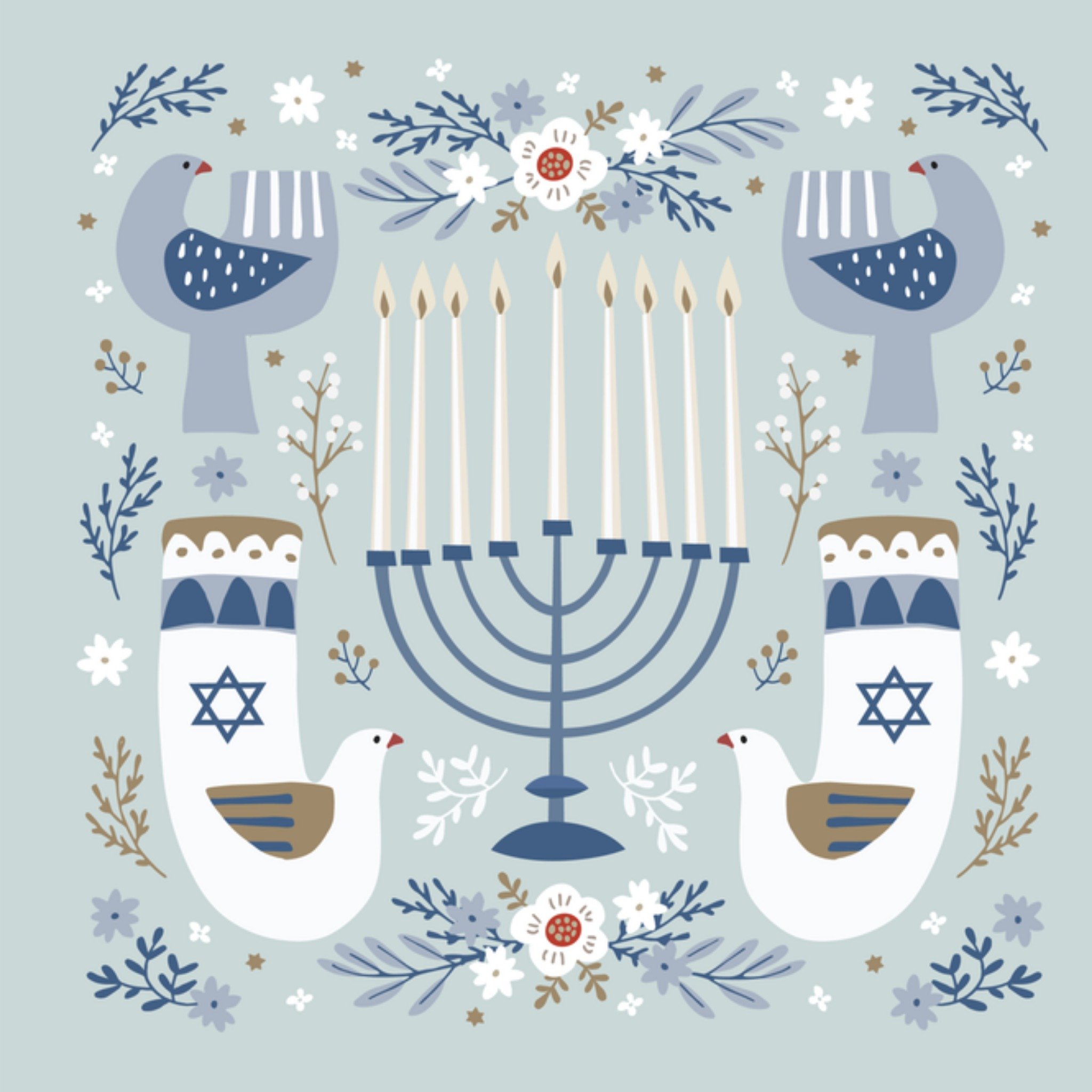 Chanoeka kaart Vogels Vierkante Kaart Paperclip