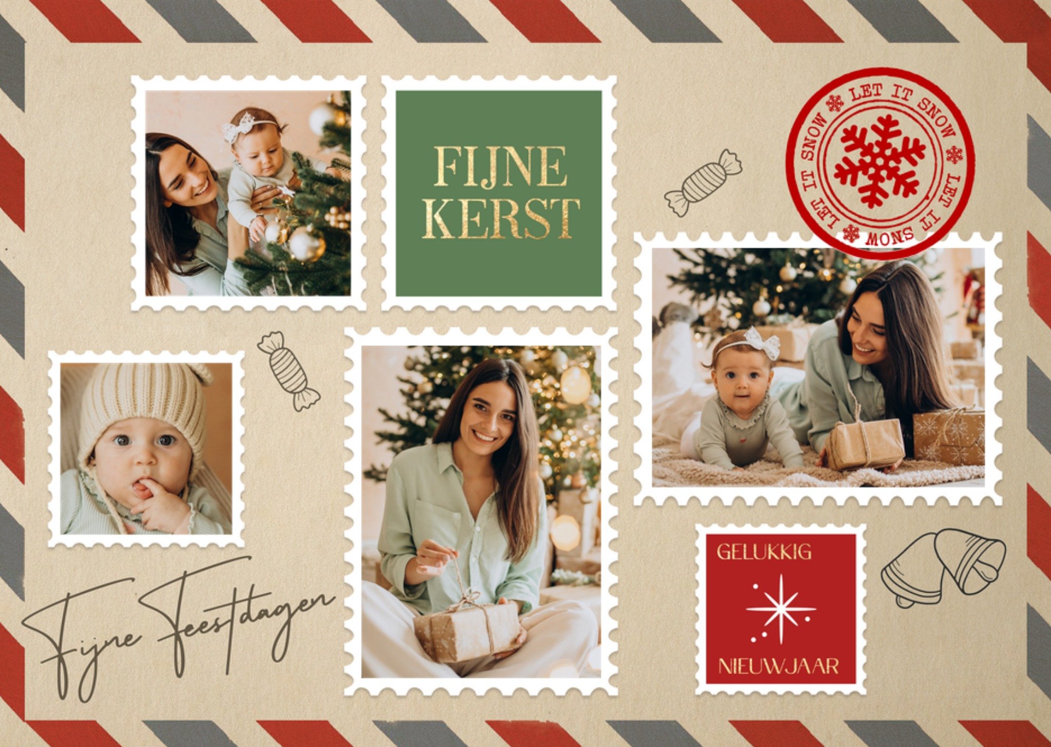 Kerst Foto kerstkaart originele postzegels Luckz