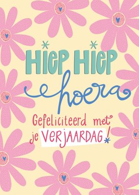 Hiep Hiep Hoera Bloemenpatroon Typografisch Verjaardag Kaart