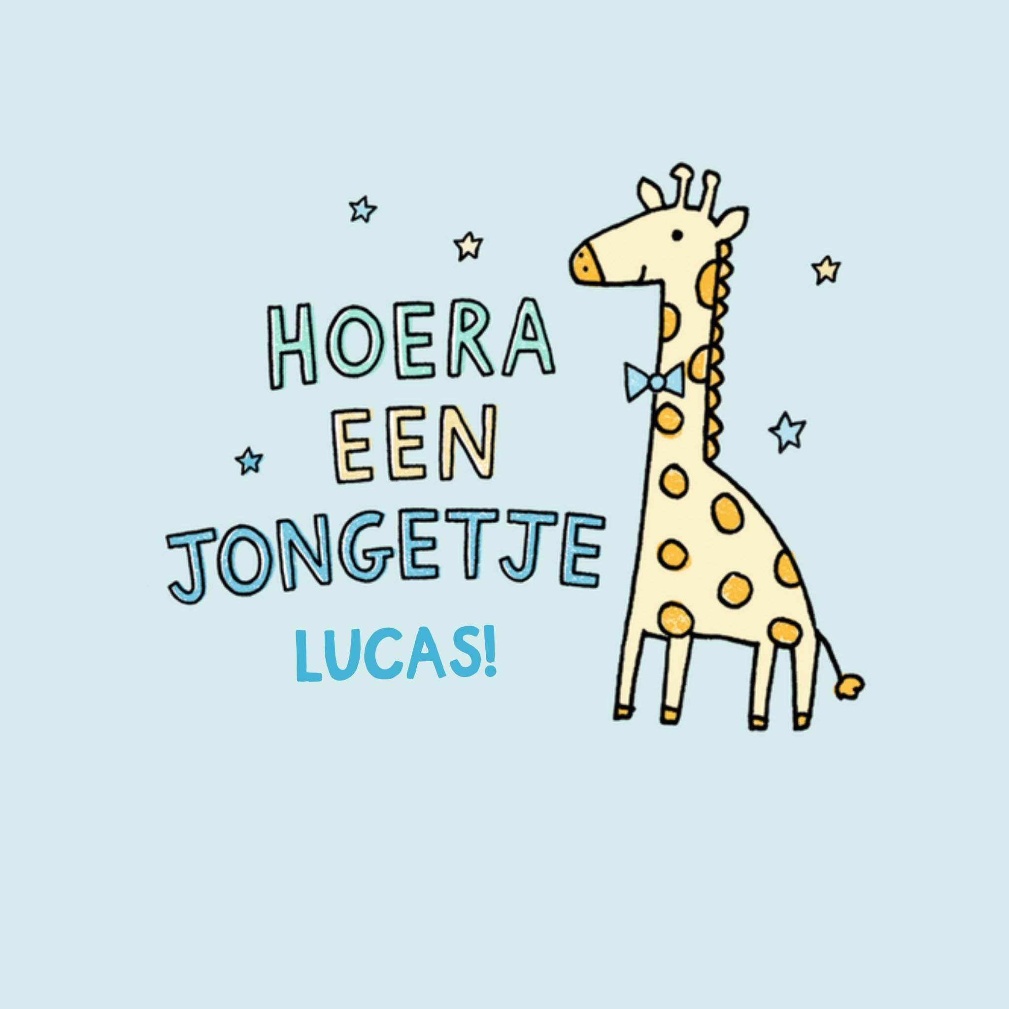Greetz Jenny Seddon Geboortekaart Hoera een jongetje Geïllustreerde Giraf Vierkant