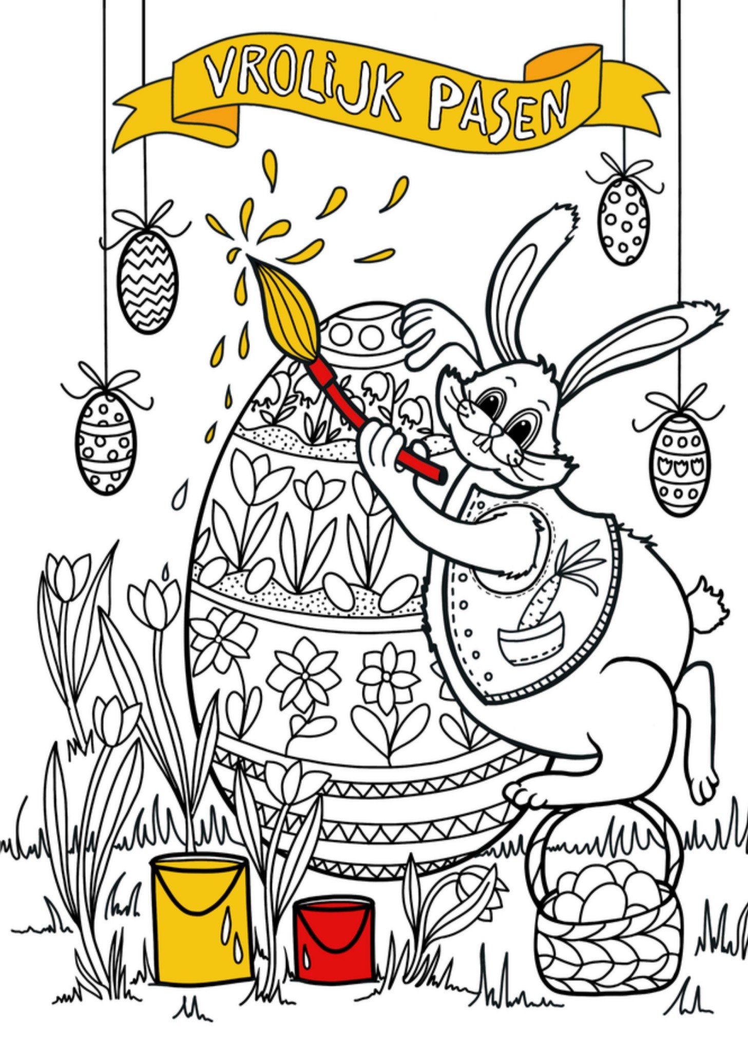 Paaskaart Kleurplaat Kaart Greetz