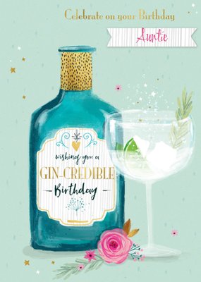 Gin-Credible Birthday Geïllustreerde Ginfles Tante Kaart