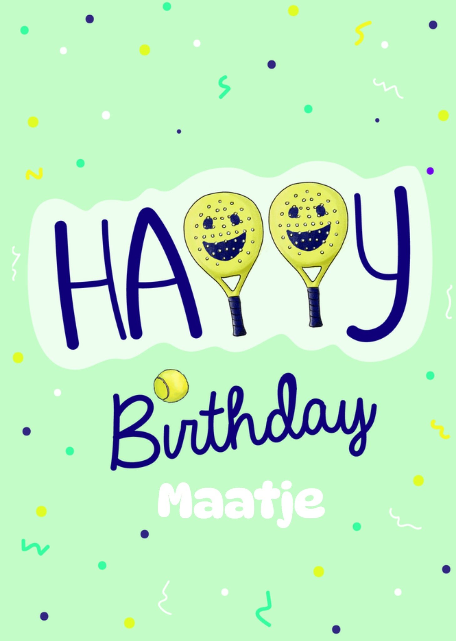 Verjaardagskaart Happy Birthday Illustrated Tennis Card Aanpasbare tekst Kaart Liefs Jansje