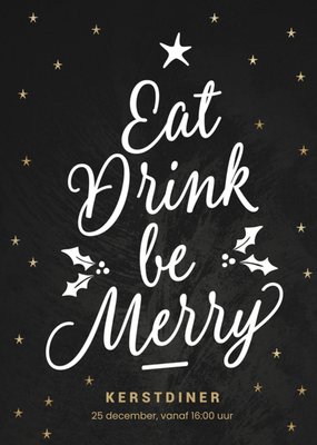 Eat Drink Be Merry Sterren Patroon Typografisch Kerstdiner Kaart
