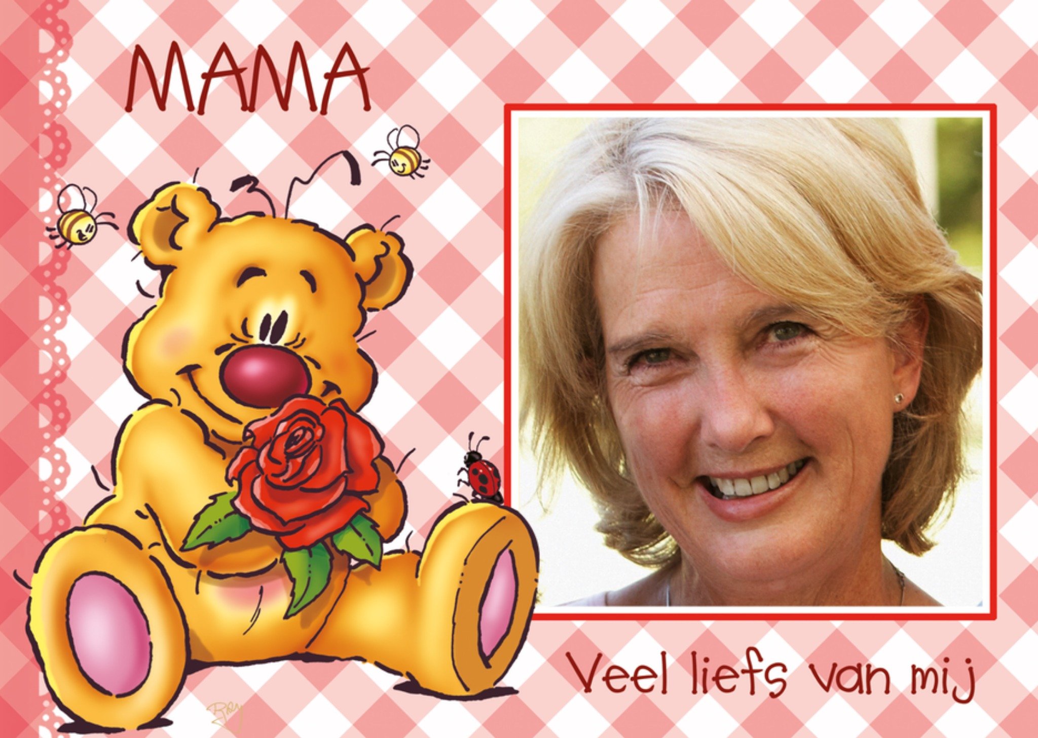 Moederdagkaart Beertje rozen Kaart Doodles