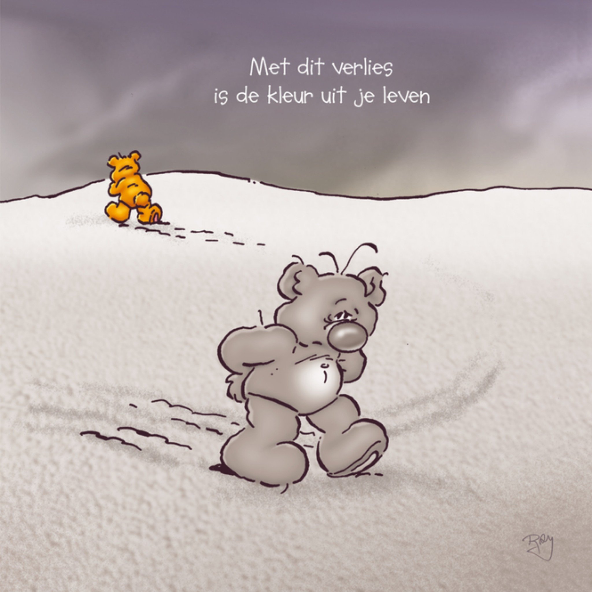 Condoleancekaart beertje Vierkante Kaart Doodles