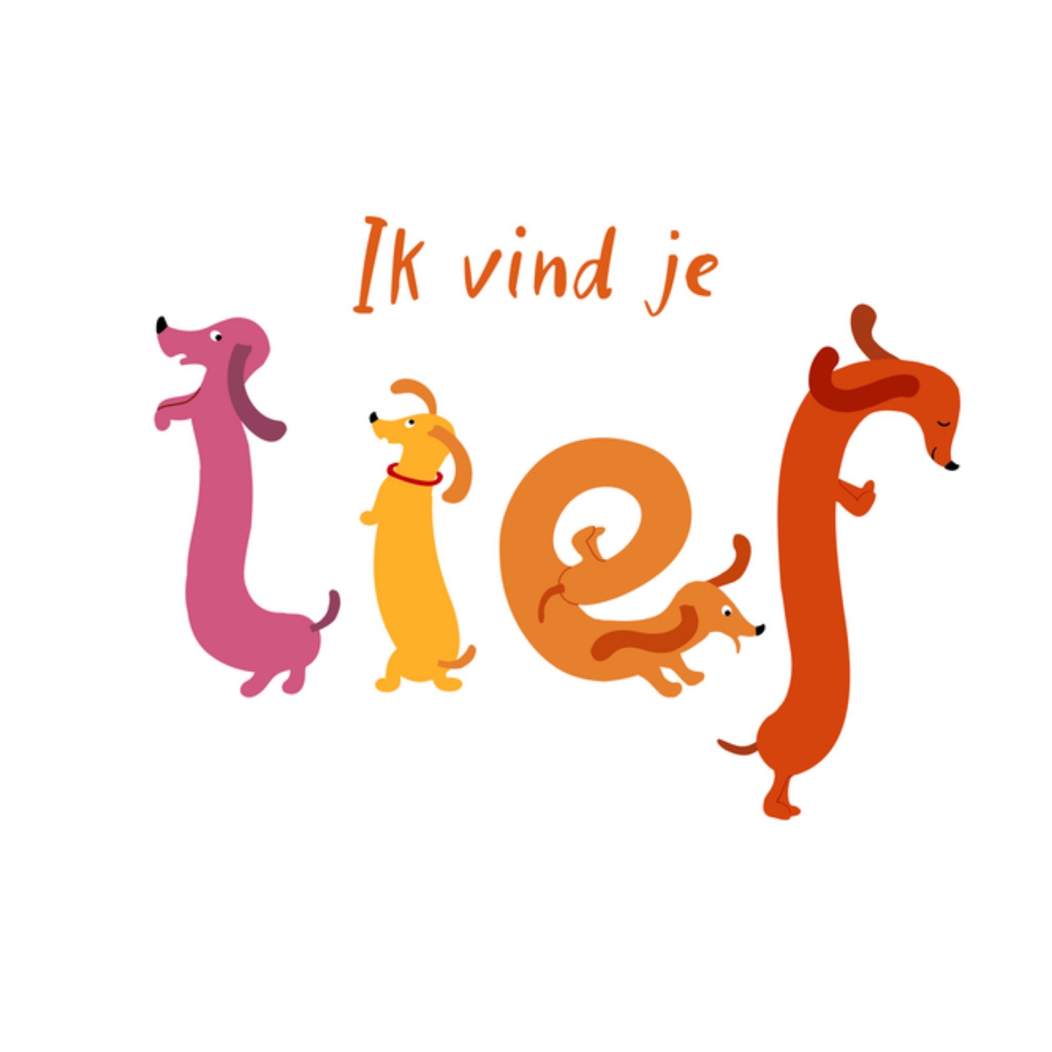 Patricia Hooning Valentijnskaart Teckels Ik vind je lief Vierkante Kaart Fishuals