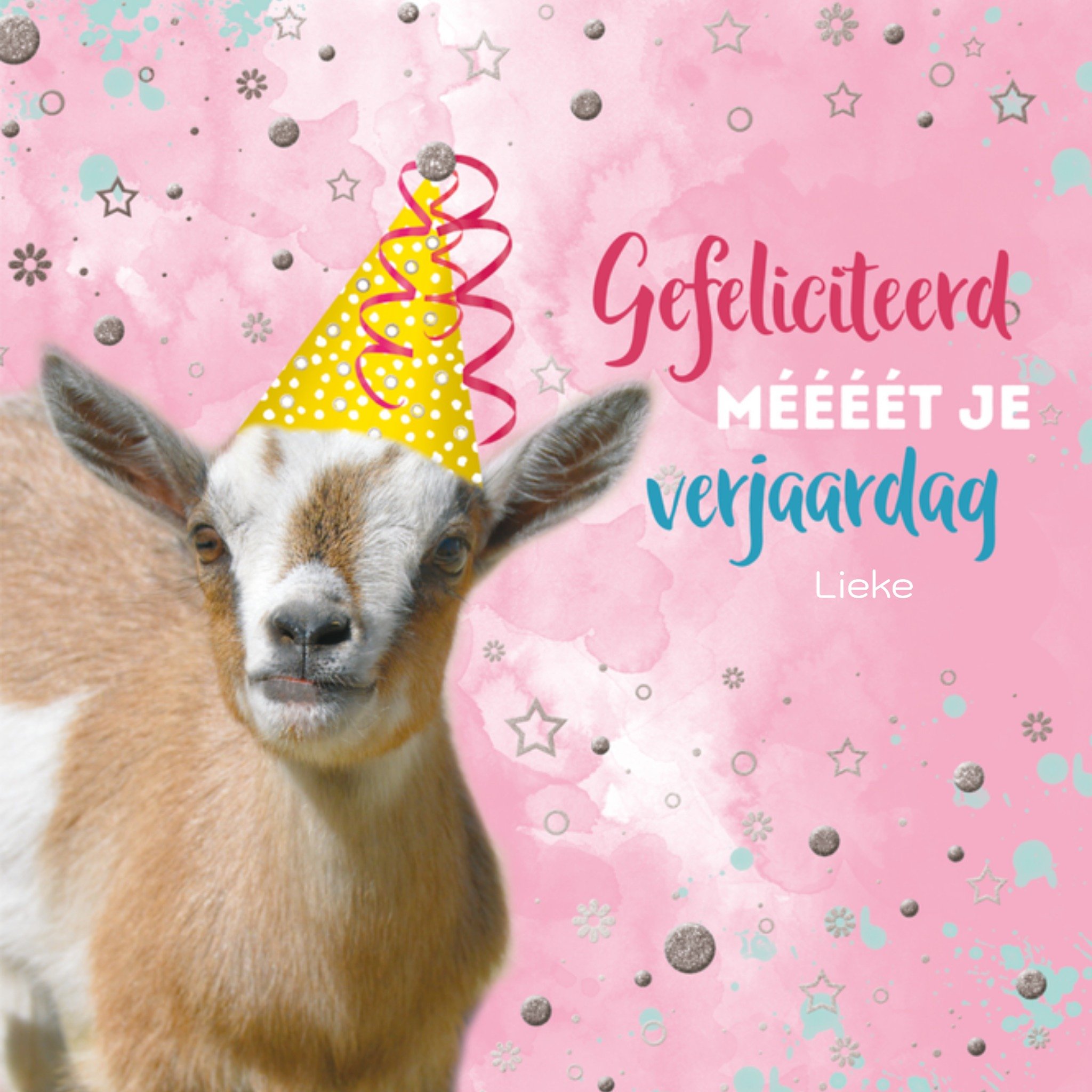 Verjaardagskaart geit met naam Vierkante Kaart TMS