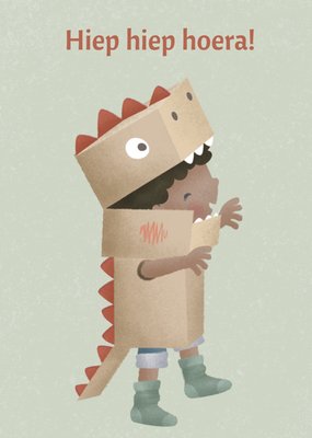 Geïllustreerd Kind In Dinosauruspak Verjaardag Kaart
